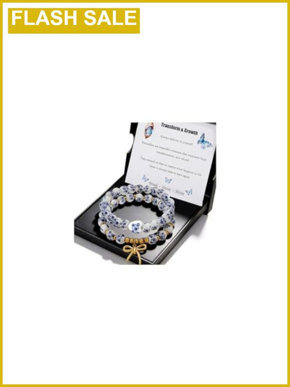 Butterfly Charm Bracelet Set Porcelain Beaded Stretch Handmade Dainty Gift